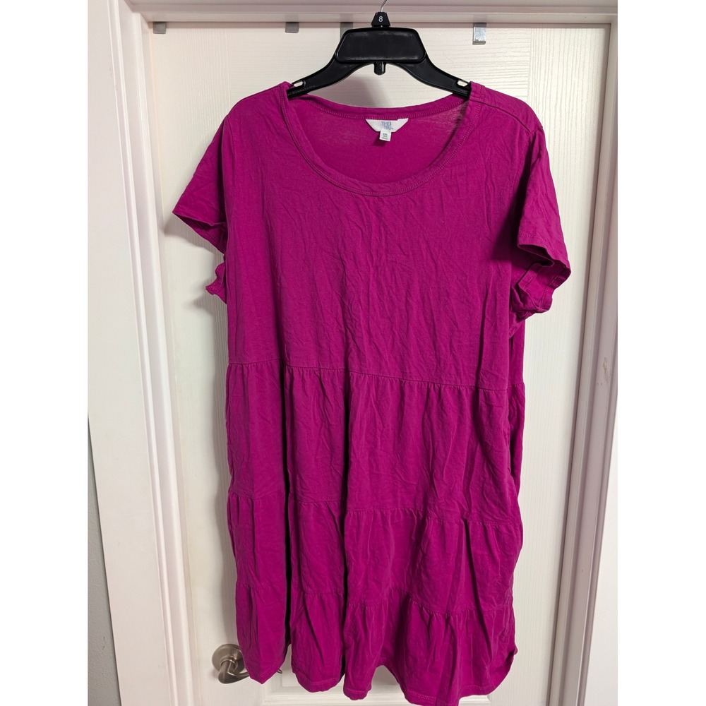 Time and Tru Magenta Pink Tiered Knit Mini Dress Short Sleeve XXL 20